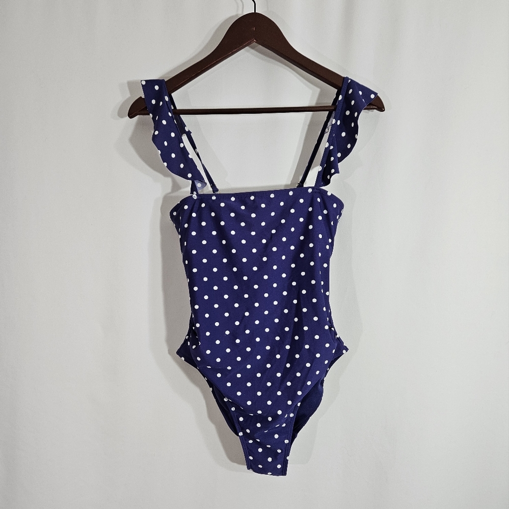 Jones New York blue polka-dot one piece bathing suit women's size medium